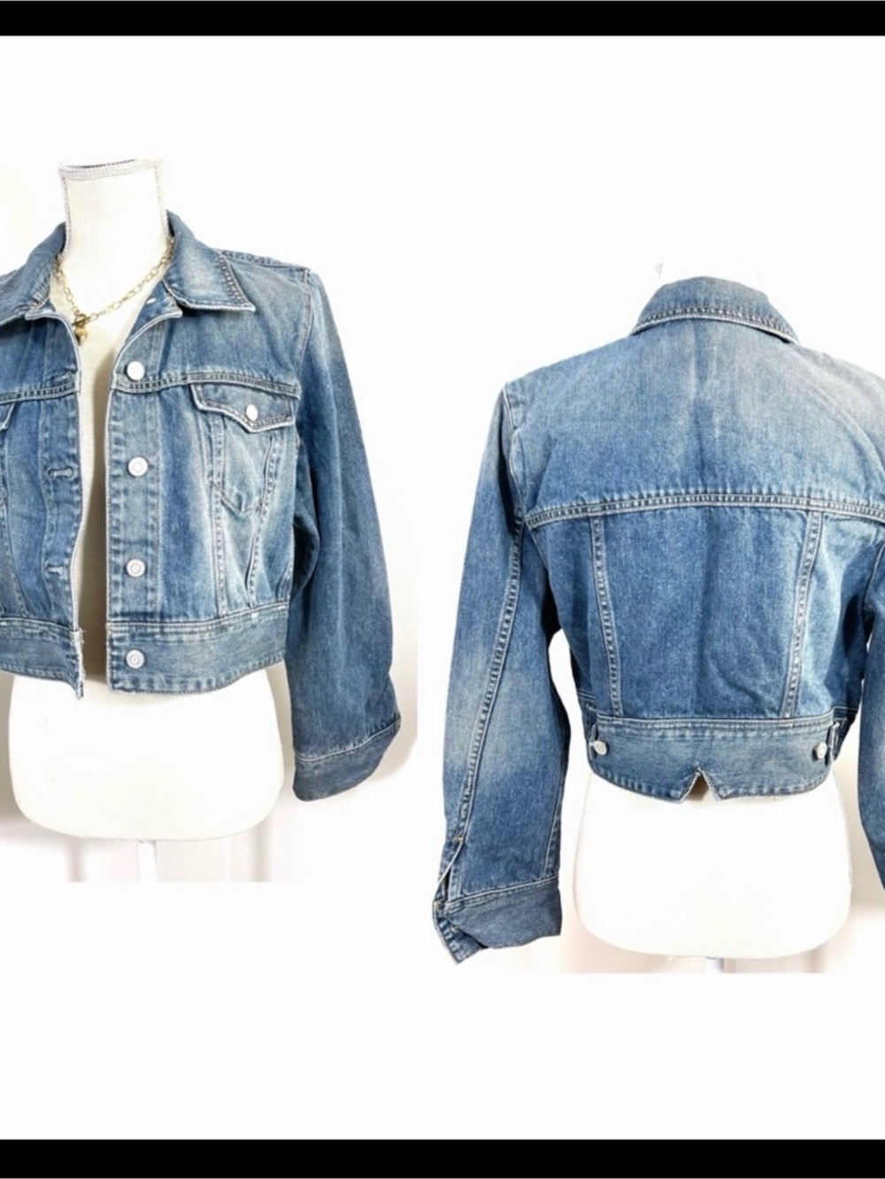 🦋GAP Cropped Blue Denim Jeans Jacket women’s size L